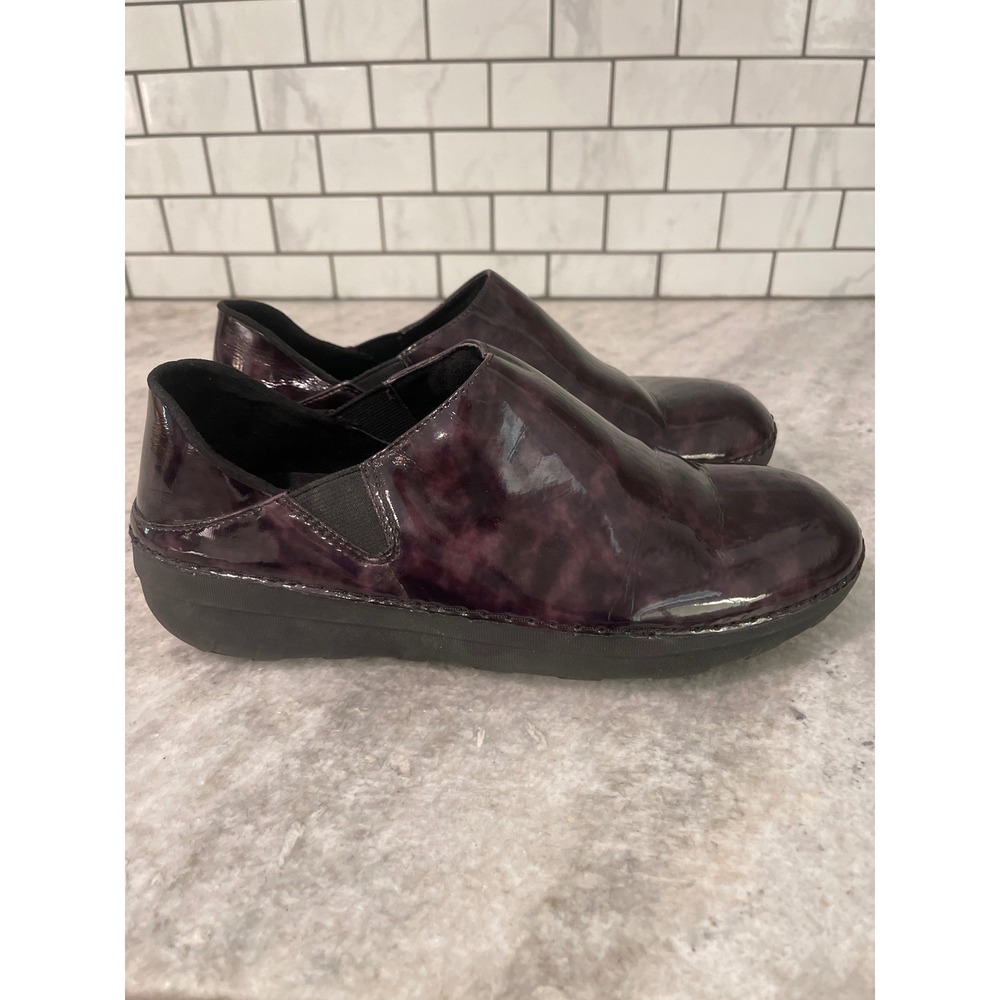 FitFlop Loafers Womens 9 Plum Shuv Patent Leather Microwobbleboard Slip On Shoes